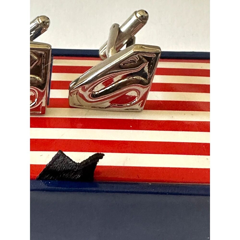 Superman "S" Shield Silver Raised Cufflinks — USA Gift Box
